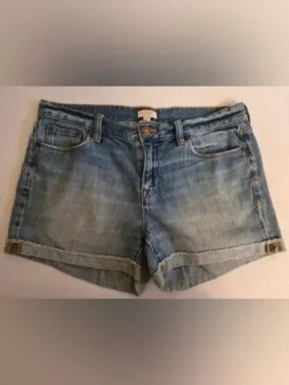 Women’s Washed Blue Denim Roll-Hem Shorts